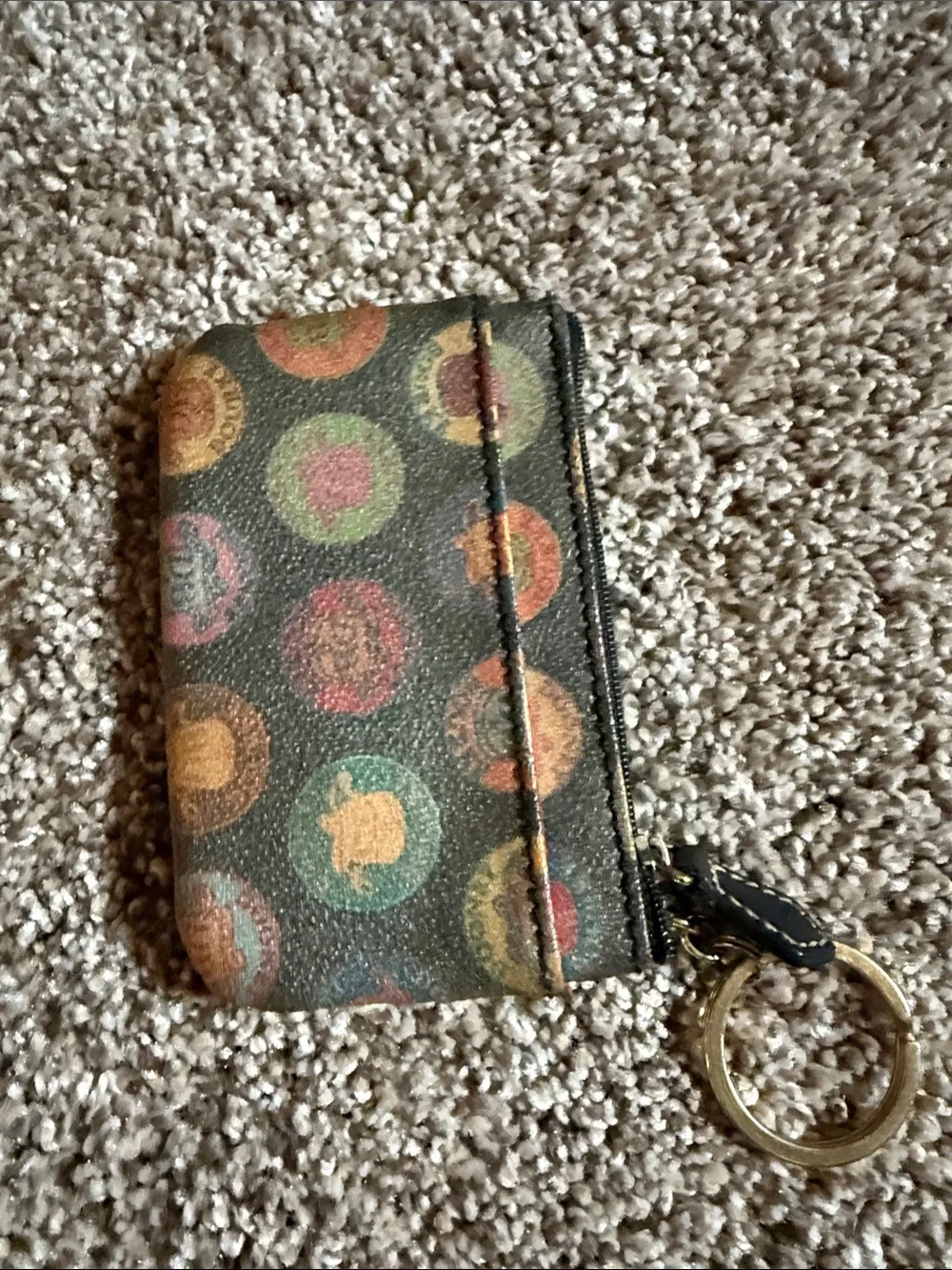 Vintage Dooney & Bourke Multicolor Logo Coin Key Pouch with Gold Ring